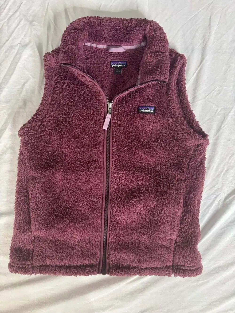 Patagonia Sherpa Fleece Vest Girls Mauve Purple Plum Girls L Full Zip